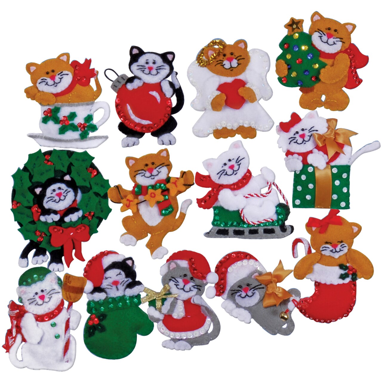Design Works Felt Ornament Applique Kit 3"X4" Set Of 13-Lots Of Kittens